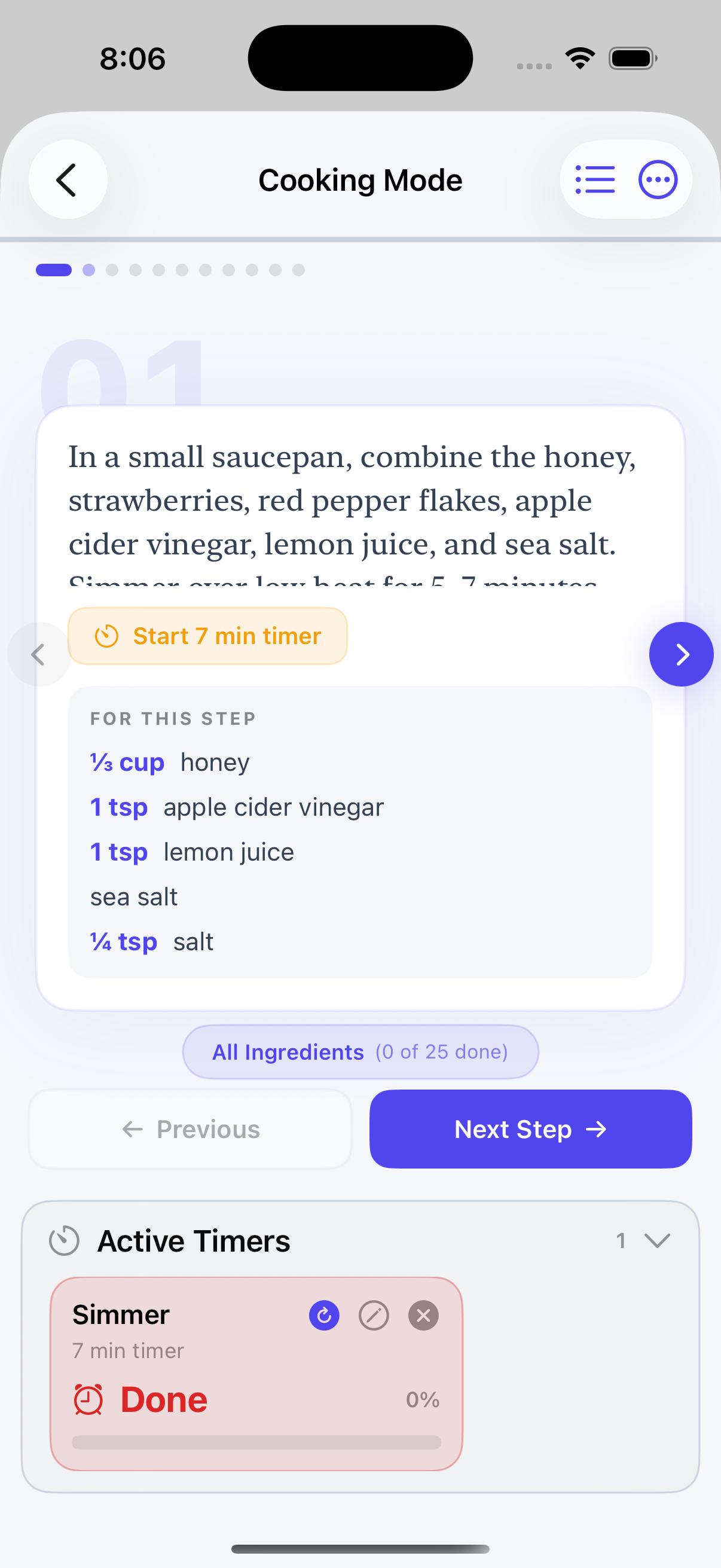 Cooking mode timers