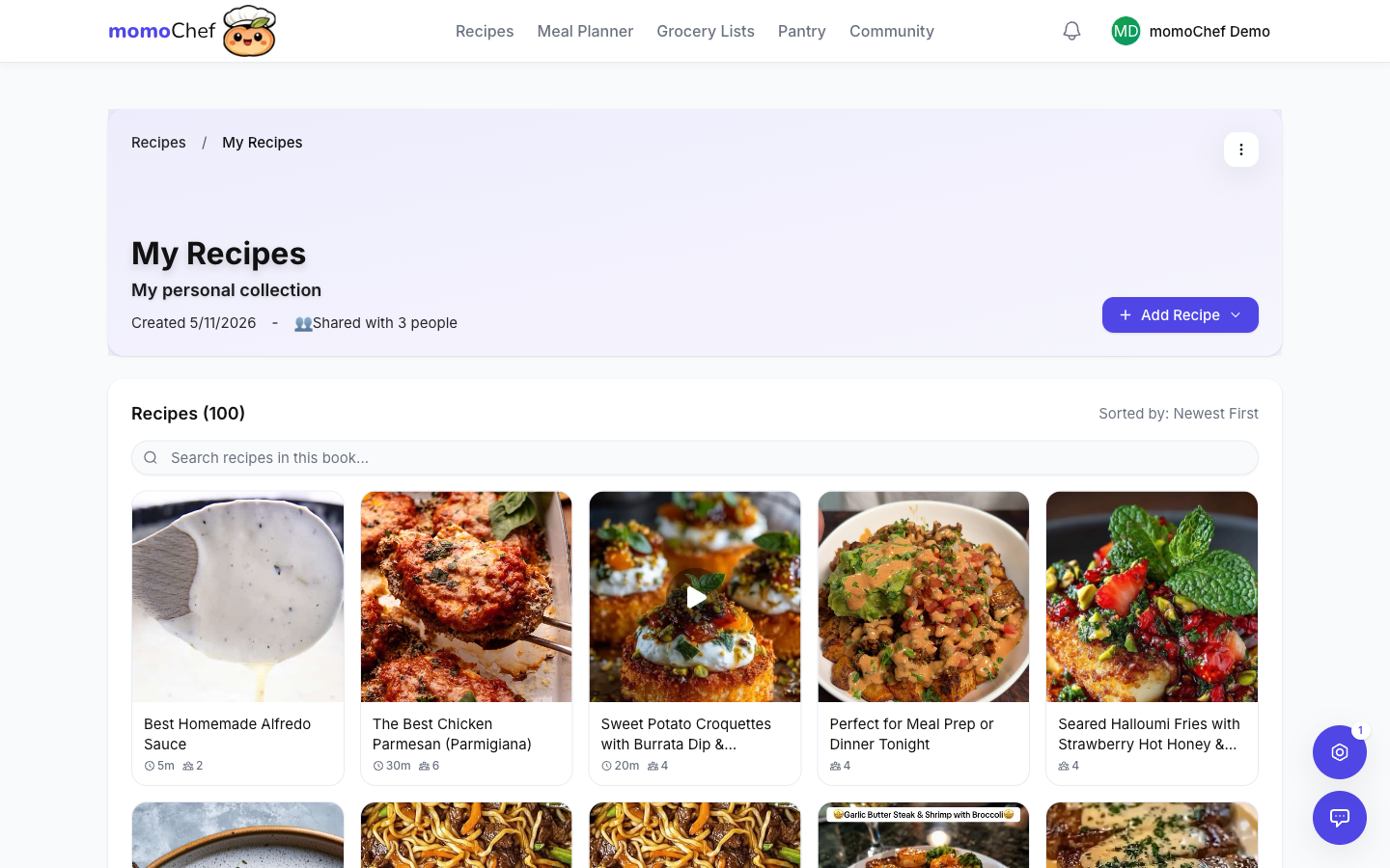 Shared recipe book